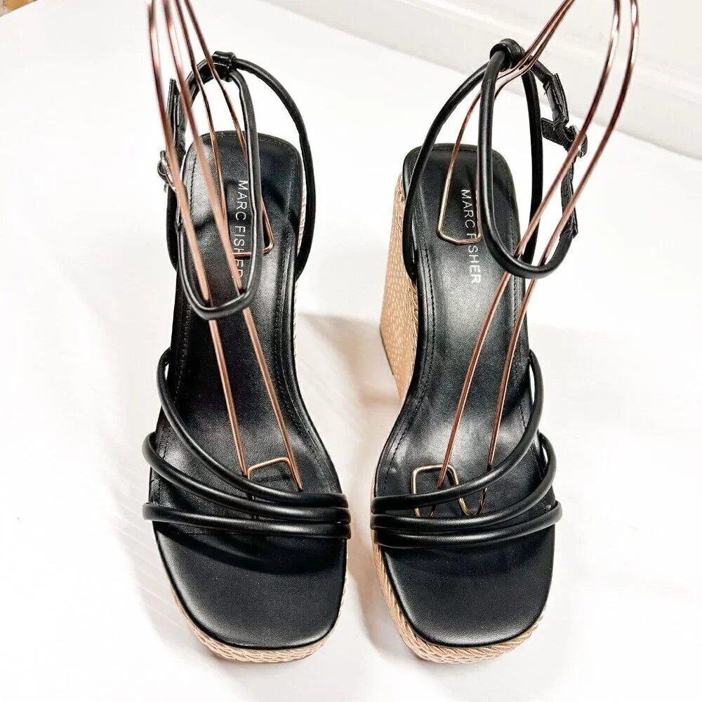 Marc Fisher Womens Size 10M Zeki Strappy Ankle Strap Wedge Heels Shoes BHFO 5777